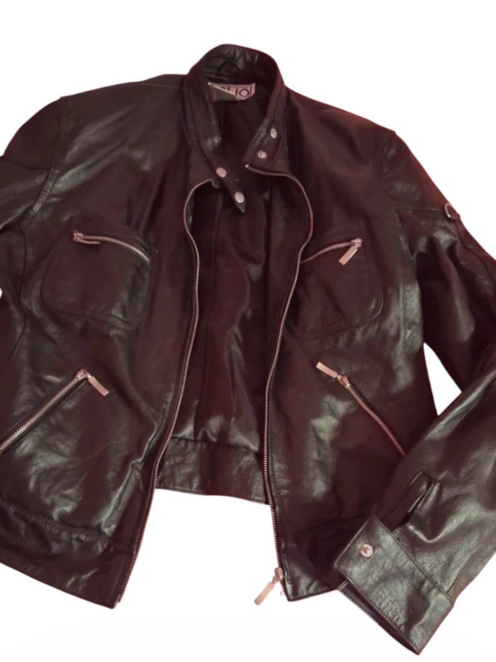 New Clio Leather Zip-Front zip womens jacket sz 14